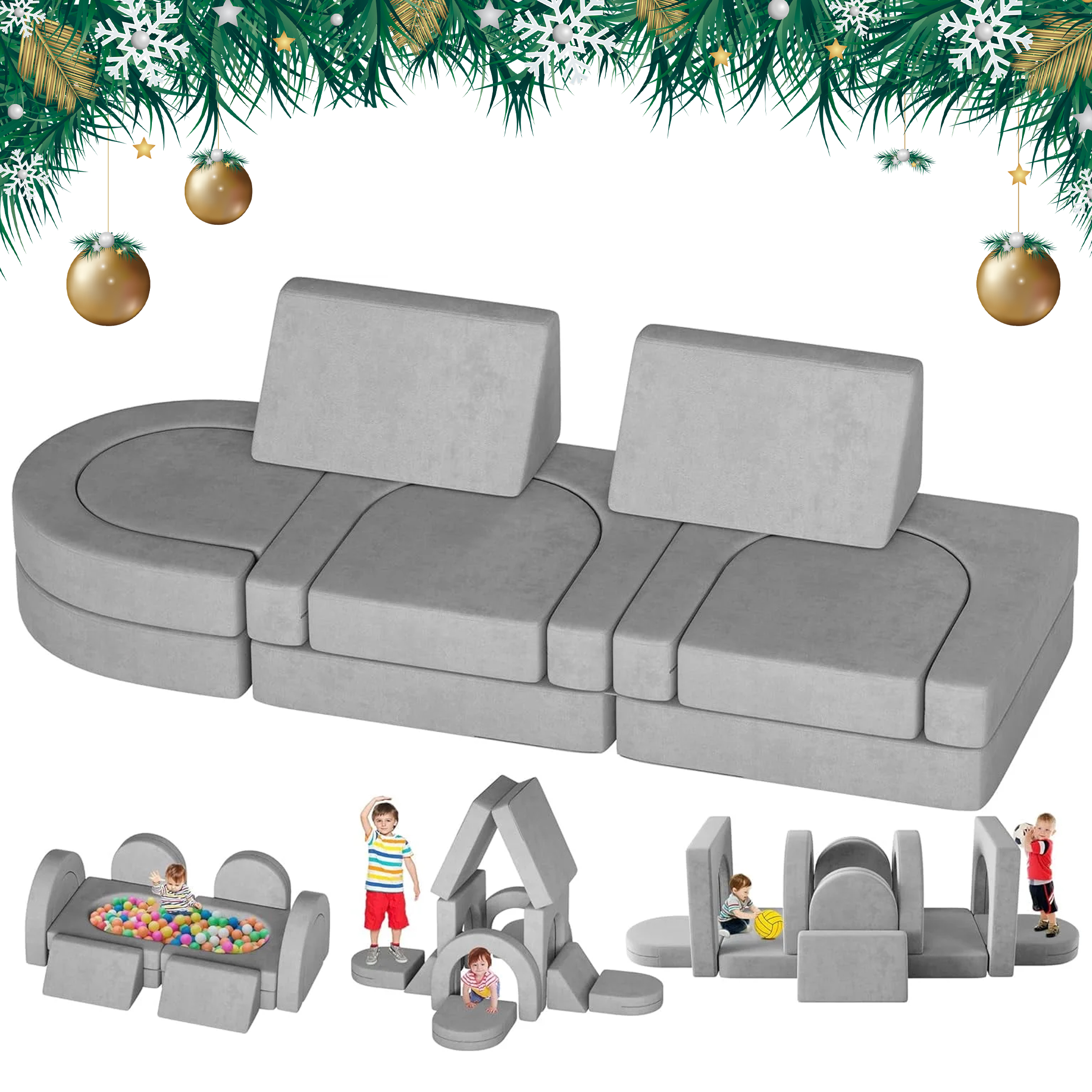 DEYGIA Kids Couch 12PCS, Modular Kids Toddler Play Couch with 2 Triangular Cushions and 4 Arches, Kids Sofa Play Couch for Playroom, Bedroom Modular Foam Couch for Playing, Creativing, Sleeping