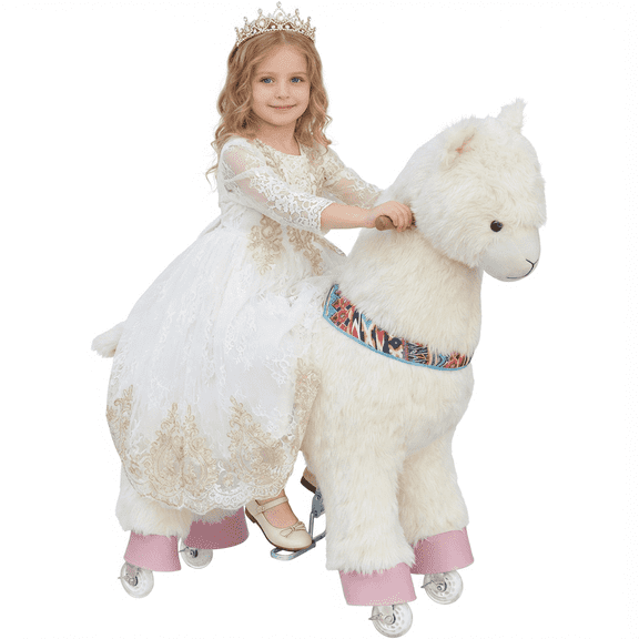 DEYGIA Ride on Alpaca Toys for Kids, Ride on Toy for 4 to 9 Years Old, 36.6'' Height Riding Horse Rider Mechanical Walking Action Toys, No Battery or Electricity, Max Load 165LBS