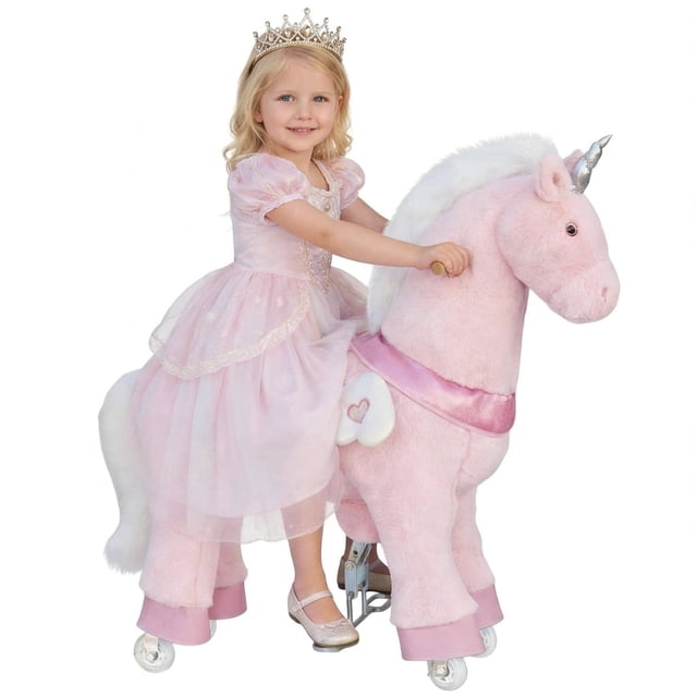 DEYGIA Ride on Unicorn Toys for Kids, Ride on Toy for Girls 4 to 9 Years Old, 36.6'' Height Riding Horse Rider Mechanical Walking Action Plush Toys, No Battery or Electricity, Max Load 165LBS