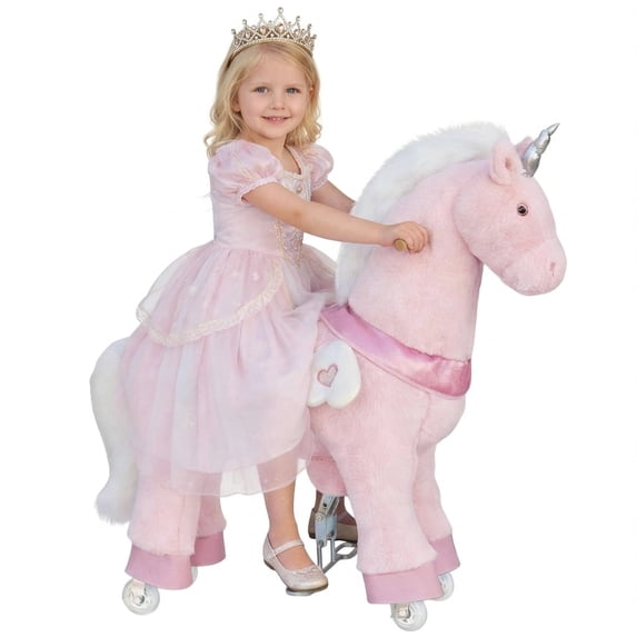 DEYGIA Ride on Unicorn Toys for Kids, Ride on Toy for Girls 4 to 9 Years Old, 36.6'' Height Riding Horse Rider Mechanical Walking Action Plush Toys, No Battery or Electricity, Max Load 165LBS