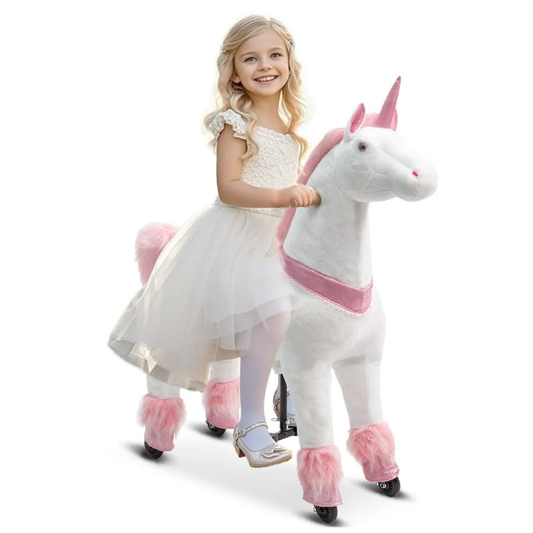 DEYGIA Ride on Unicorn, Unicorn Ride on Toys for for 6 Years to Adult, Ride on Horse Pink Unicorn Toys, Mechanical Cycle Walking Action Plush Animal, Max Load 187 lbs, No Battery or Electricity