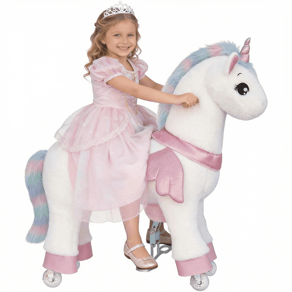 DEYGIA Ride on Unicorn Toys for Kids, Ride on Toy for Girls 4 to 9 Years Old, 36.6'' Height Riding Horse Rider Mechanical Walking Action Toys, No Battery or Electricity, Max Load 165LBS