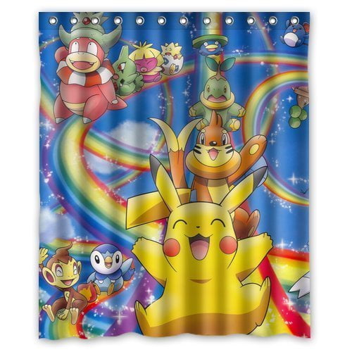 DEYOU Anime Cute Pokemon Pikachu Design Shower Curtain Polyester Fabric