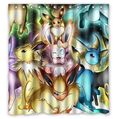 DEYOU Pokemon Pocket Monster Shower Curtain Polyester Fabric Bathroom Shower Curtain Size 66x72 inches