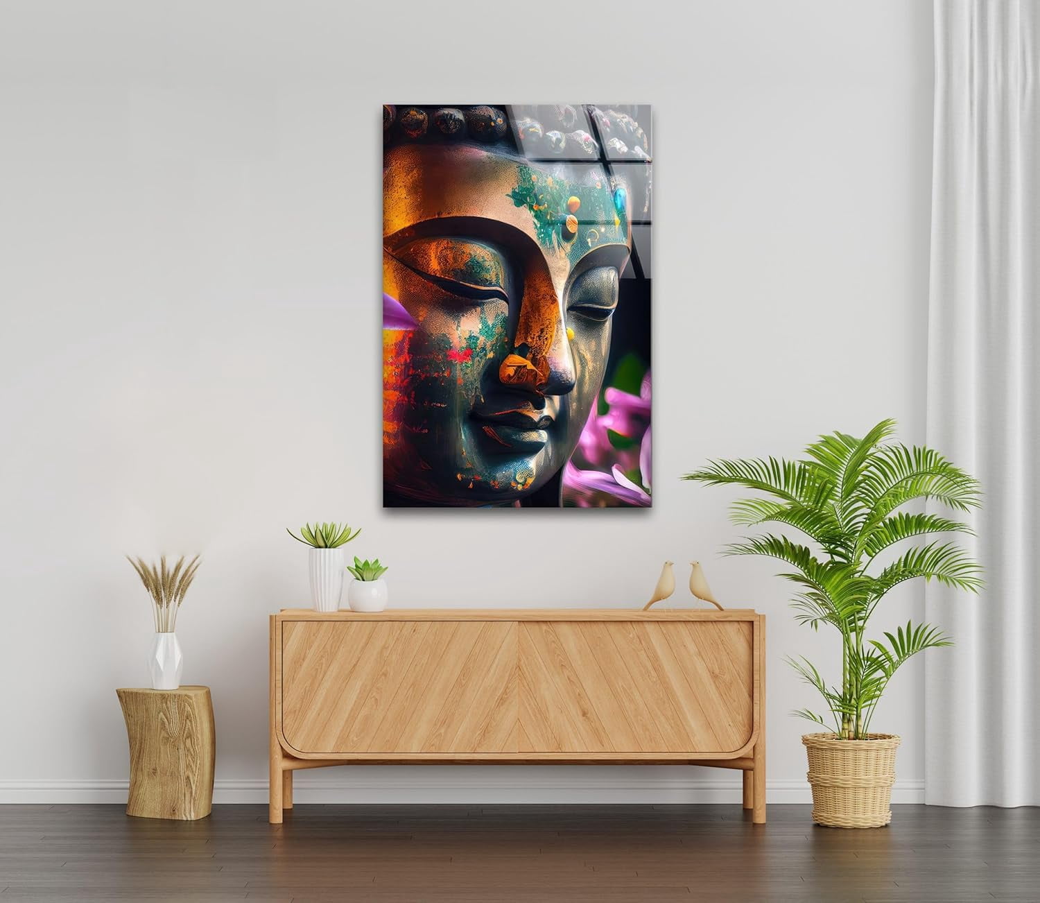 DEYOU Tempered Glass Wall Art Buddha Wall Decor Glass Printing Wall Art ...
