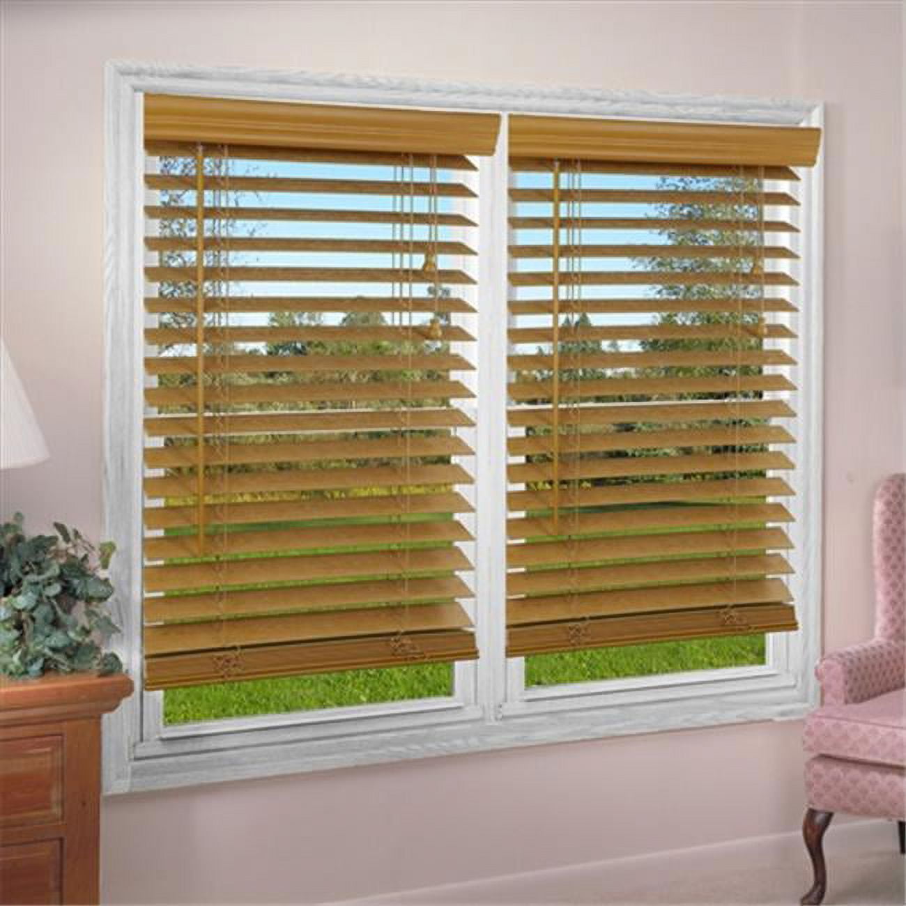 DEZ Furnishing QALO390640 2 inch Faux Wood Blind, Light Oak 39 W x 64