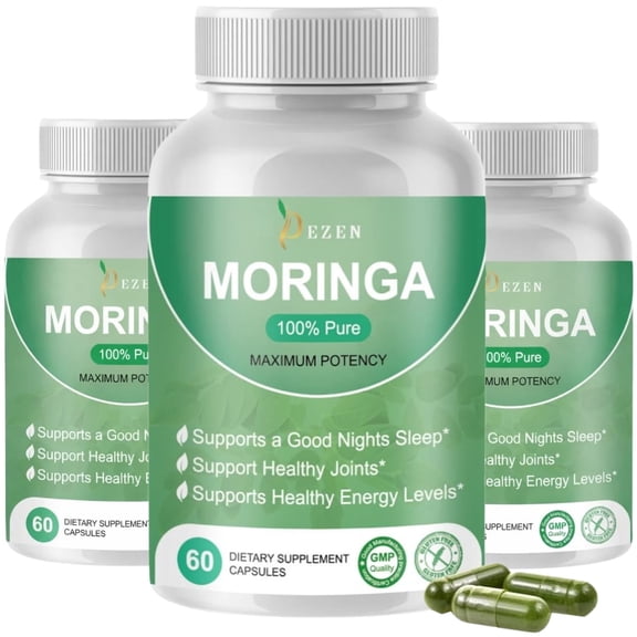 DEZEN Moringa Powder Capsules Pure Nutrient Rich Natural Green Antioxidant Super food, Pack 3