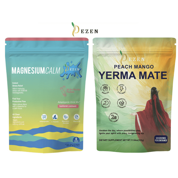 DEZEN Combo Pack Calm Magnesium Powder Drink Mix + Yerba Mate Instant Tea Powder