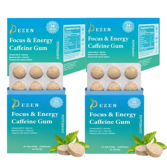 DEZEN Energy Caffeine Gum 54 Pcs, Peppermint Flavor | L-Theanine + Caffeine with Vitamin B12 & B6 | Coffee Replacement Pack 2