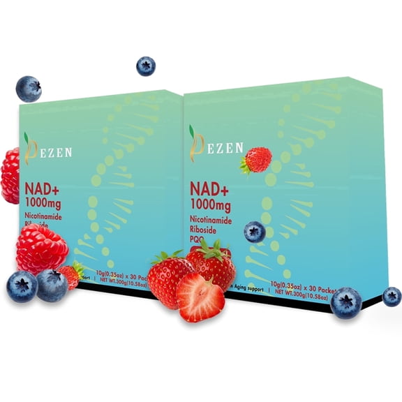 60Pcs DEZEN NAD+ 1000mg Liquid Sachet, NAD Nicotinamide Riboside Resveratrol Supplements, Berry Flavor For Anti-Aging, Energy & Focus