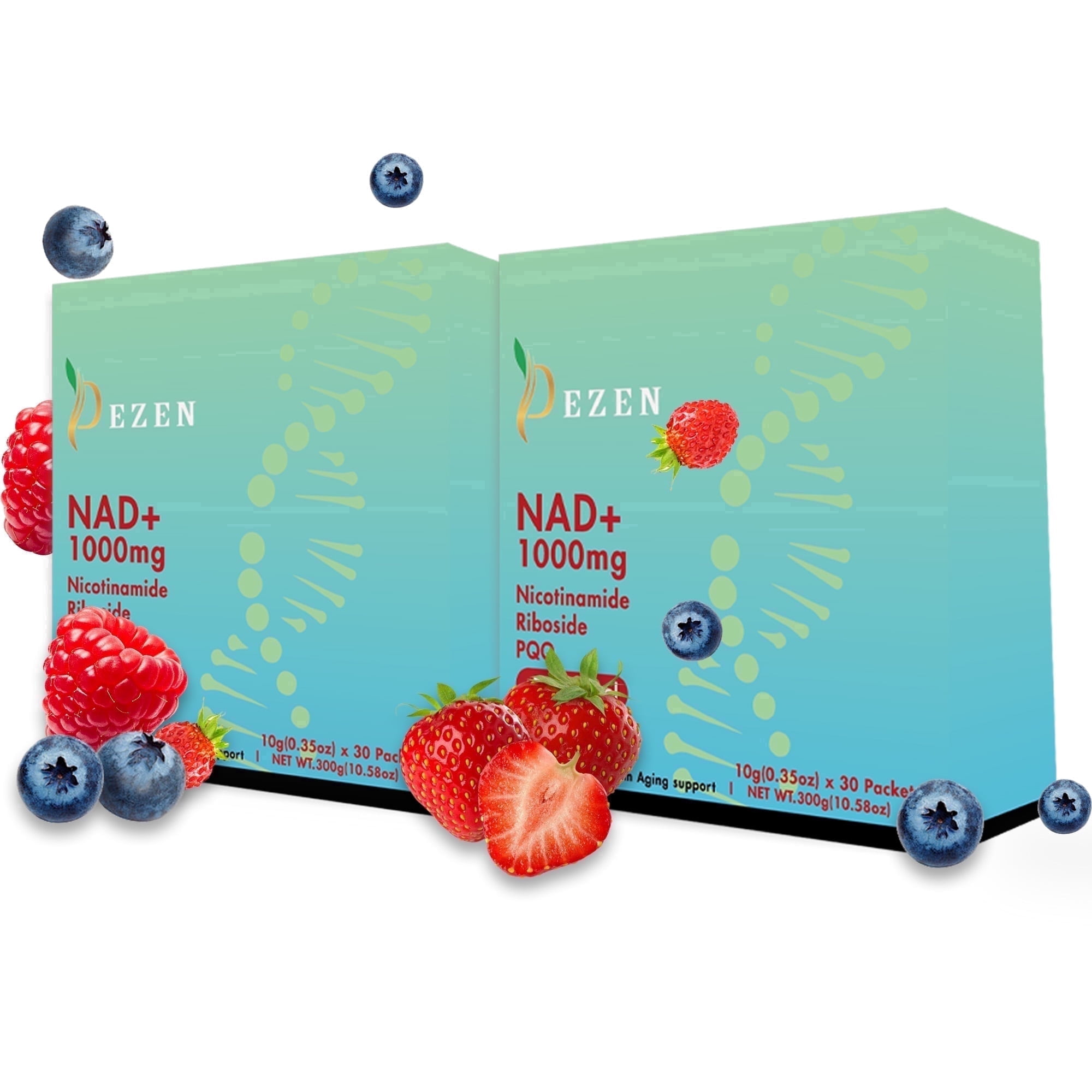 60Pcs DEZEN NAD+ 1000mg Liquid Sachet, NAD Nicotinamide Riboside Resveratrol Supplements, Berry Flavor