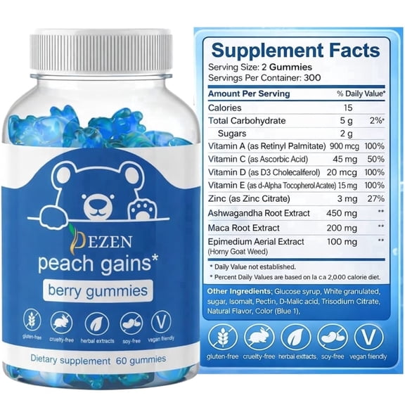 DEZEN Peach Gains Berry Gummies for Curve Enhancement Women Booty Support Supplement 60 Gummies Pack 1