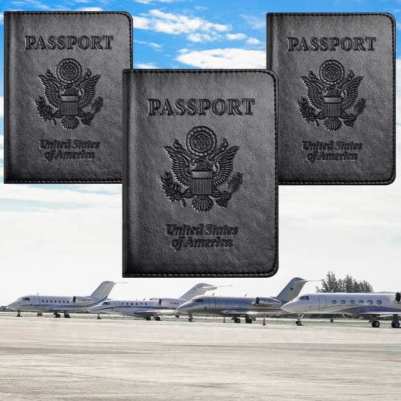 DEZEN Premium Leather Passport Holder and Vaccine Card Protector - Travel Wallet - Black- Pack 3