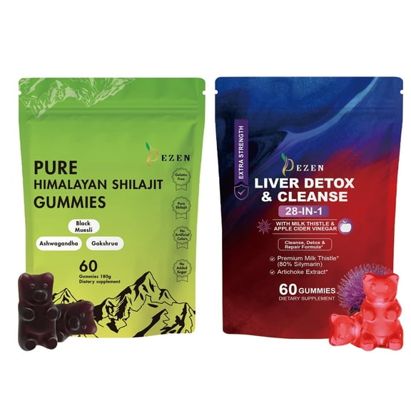 DEZEN Pure Himalayan Shilajit Gummies & Extra Strength Liver Detox Cleanse Combo Healthcare Dietary Supplement - 60 Count Each Pack 2