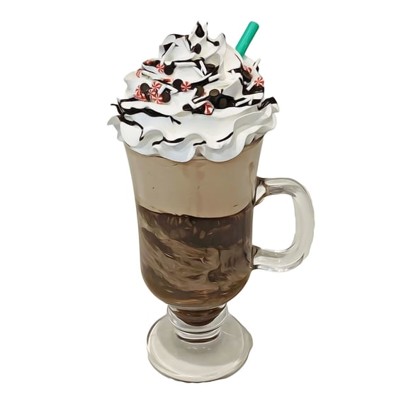 DEZICAKES Fake Coffee Chocolate Peppermint Latte in Tall Irish Glass Prop Decoration Dezicakes