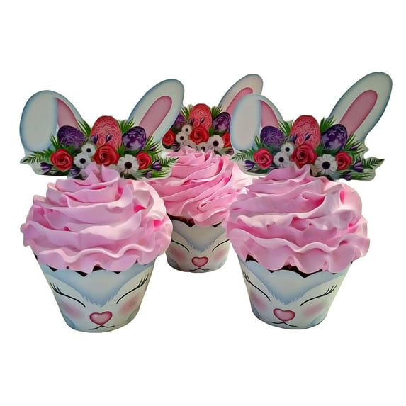 DEZICAKES Fake Cupcakes Pink Easter Bunny Cupcakes Set of 3- Faux Cupcakes Decoration for Easter