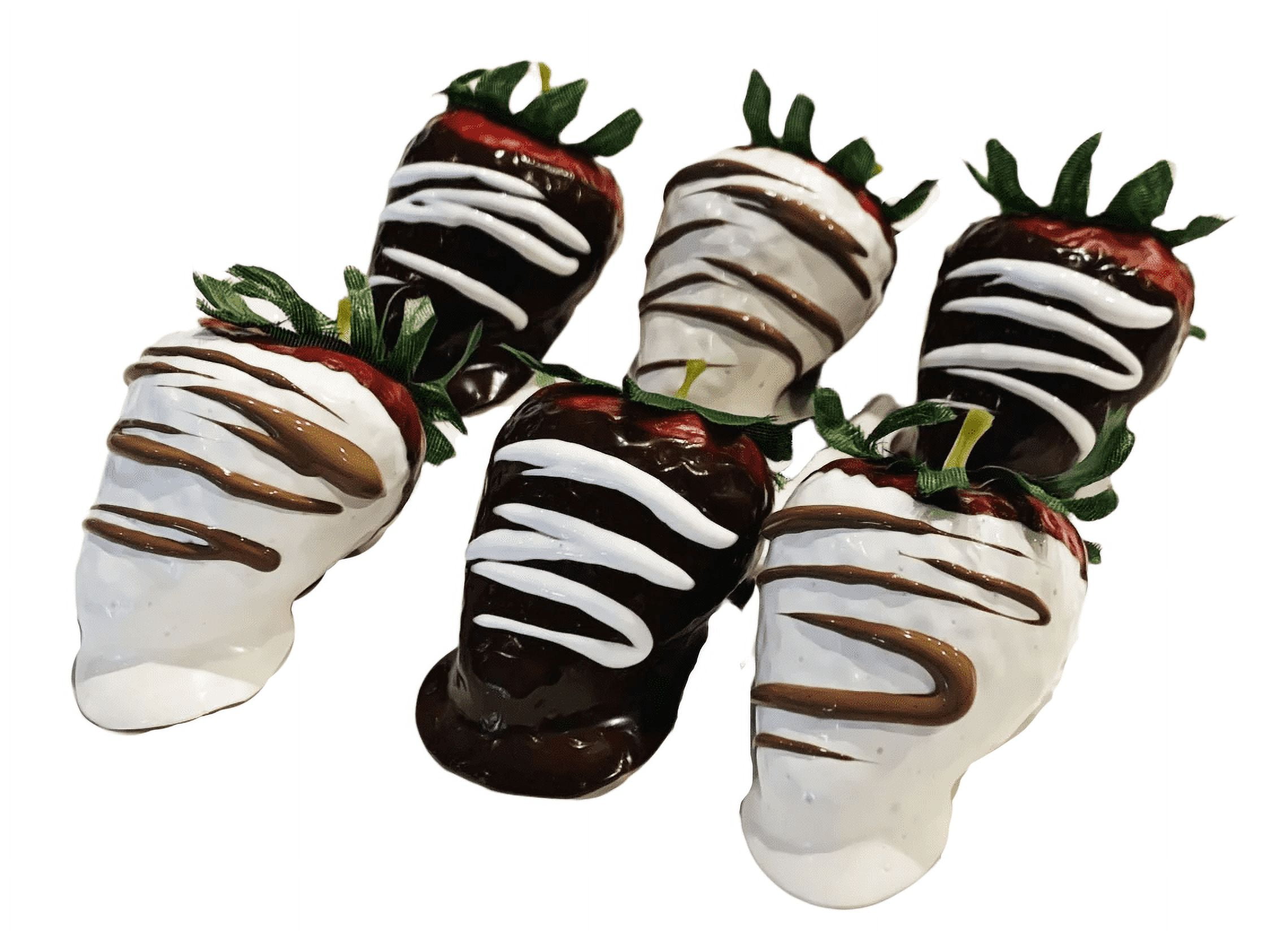 DEZICAKES Fake Strawberries Dipped CHOCOLATE DRIZZLE- JUMBO Set of 6 Prop Decoration Dezicakes