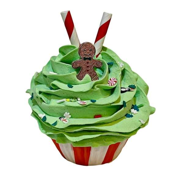 DEZICAKES Green Gingerbread Man Cupcake Fake Cake Christmas Decoration Prop Dezicakes 1 Fake Cupcake Fake Food- Fake Cake- Home Decoration Cake Display