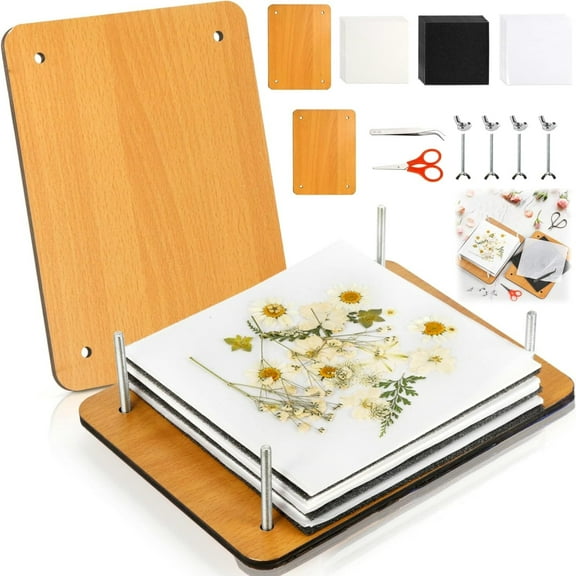 DF 54Pcs Flower Press Kit, 7" x 9.5" 6-Layer Wooden Leaves Pressing Kit for Adult, Solid Wood Book Pressed Plant Preservation Kit, DIY Arts Dried Flowers Craft Tool for Children Gift