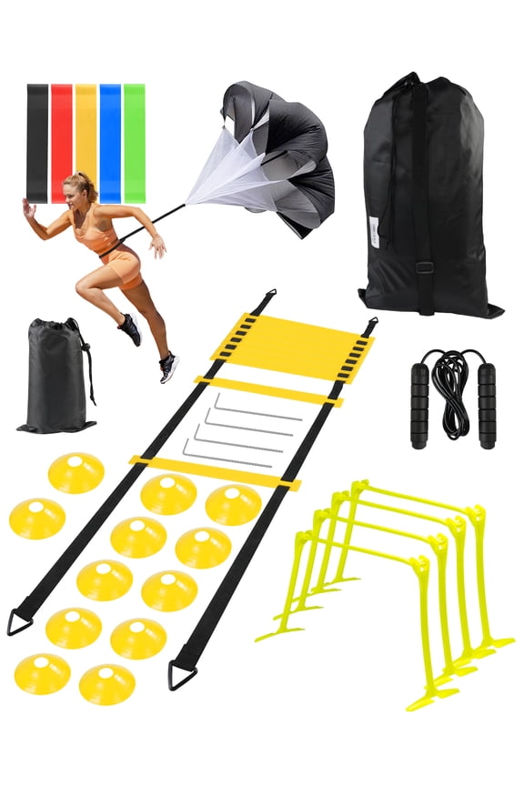 DF DUALFERV Speed and Agility Training Set, Agility Training Equipment for Kids with 20ft Sports Agility Ladders, Cones, Agility Hurdles, Resistance Parachute, Jump Rope for Basketball, Soccer