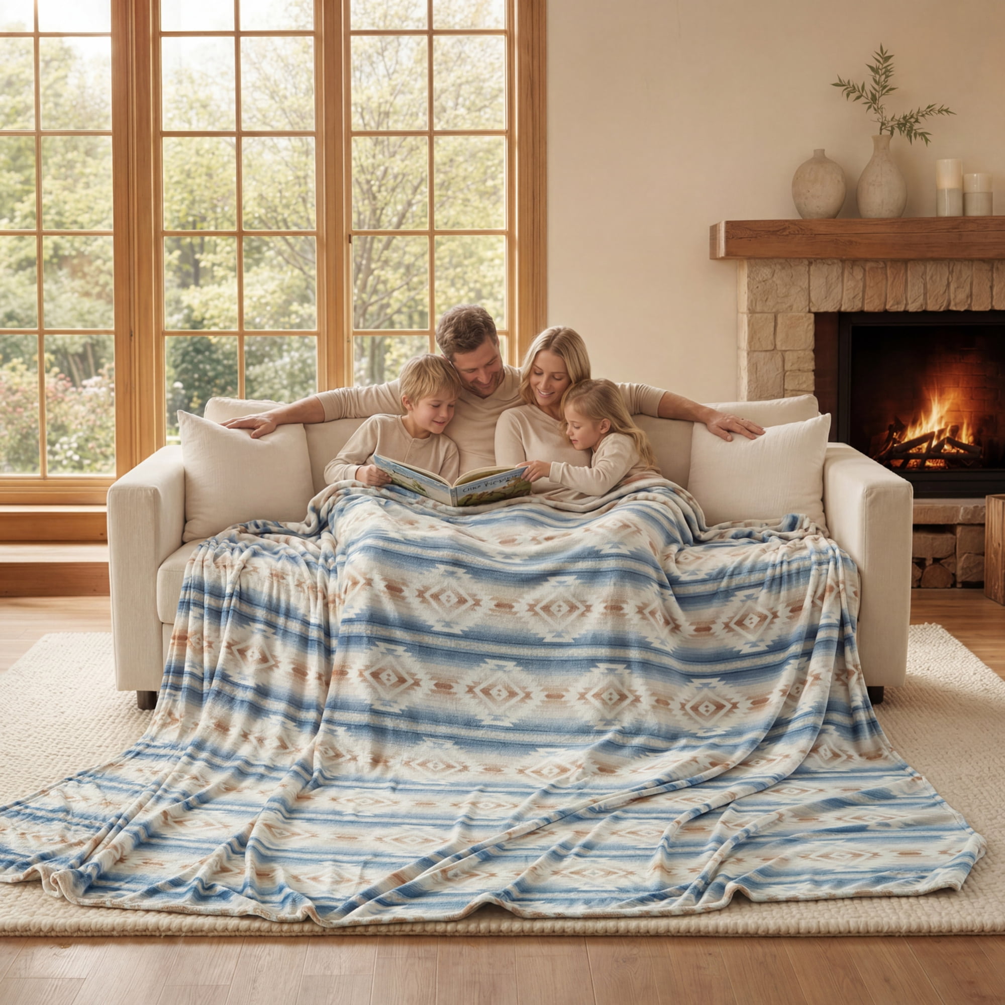 Dearfoams Huge Southwestern Print Family Blanket, Multicolor, 84 x 104 in