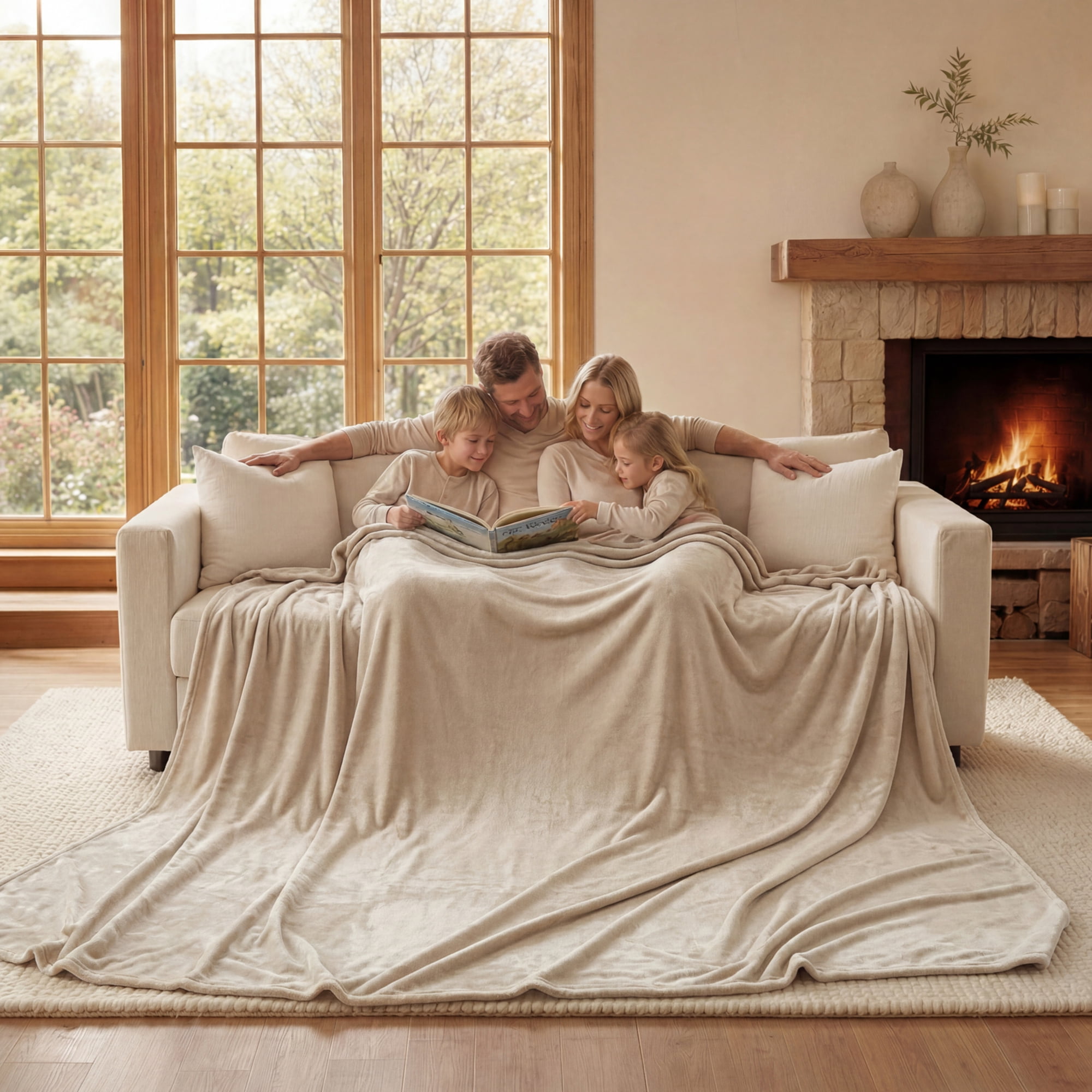 Dearfoams Huge Solid Family Blanket, Beige, 84 x 104 in