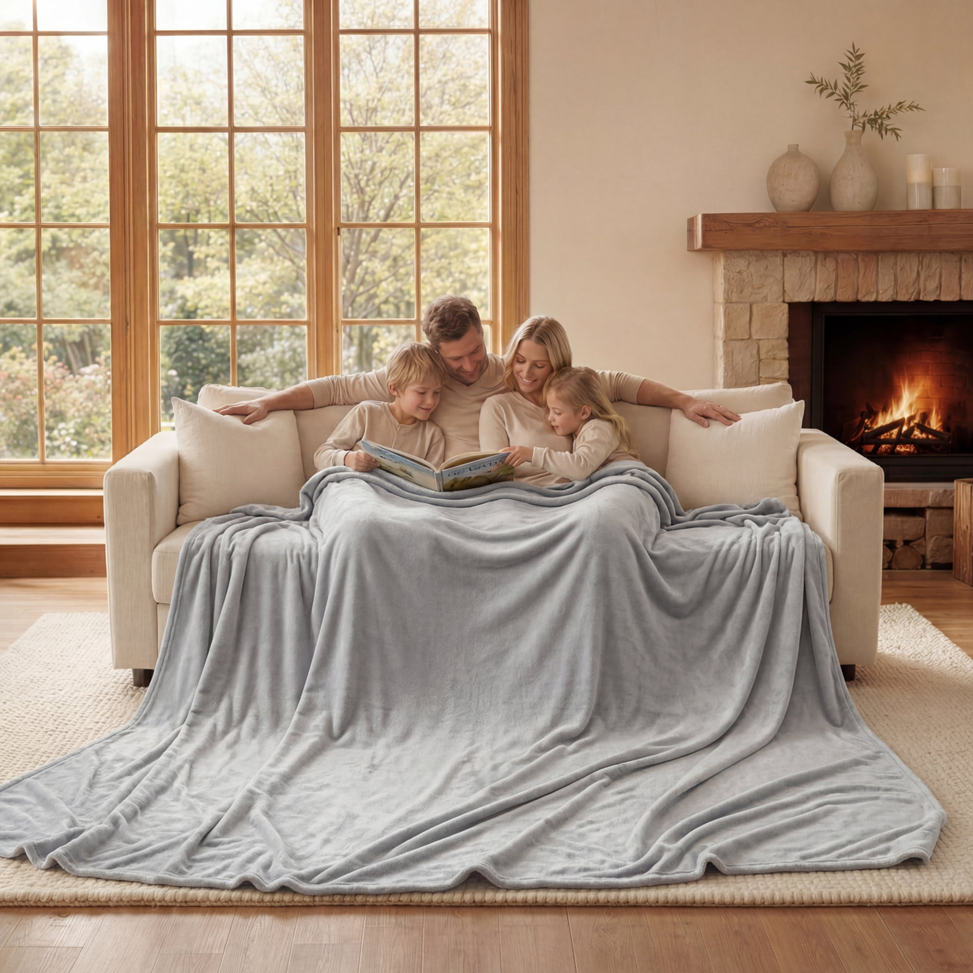 Dearfoams Huge Solid Family Blanket, Grey, 84 x 104 in