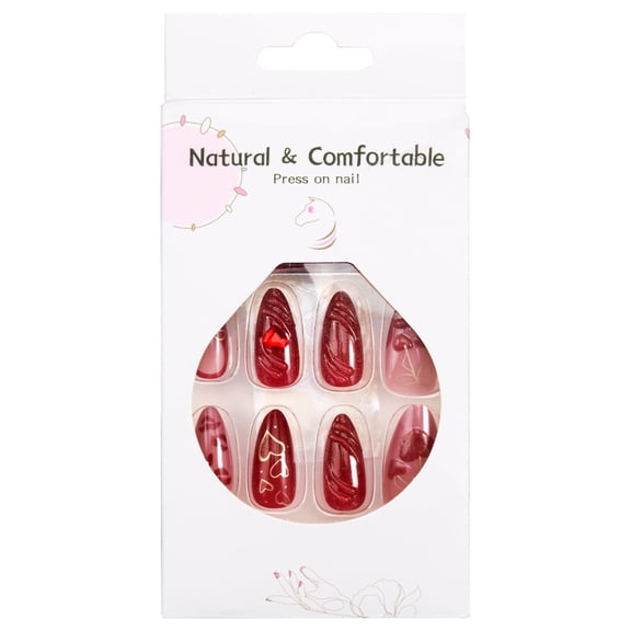 DF Press on Nails,Fake Nails, Reusable Nail Kit, Nails Press Ons 30Pcs , Red