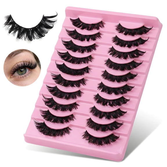DualFerv Flutter Lashes, 10 Pcs Soft Reusable Realistic Texture Flutter Habit Lashes with D Curl Design and Comfortable Band, Enhances 3D Effect and Easy to Apply, Various Sizes