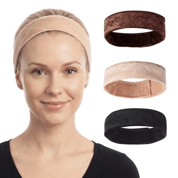 DF Women's Wig Grip Band, Adjustable Elastic Comfort Headband, Velvet Tan Color, 3Pieces