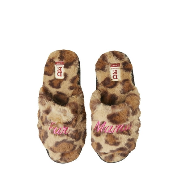 DF by Dearfoams Women's Fur Mama Novelty Slide Slippers