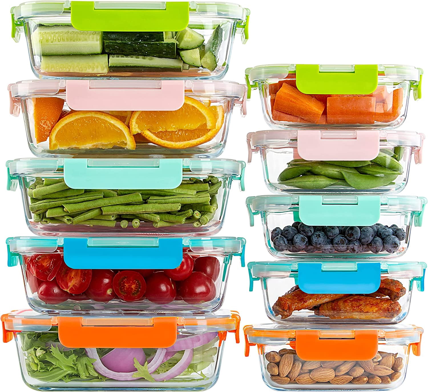 DFA 10 Pack Glass Food Storage Containers with Lids Leakproof, Airtight Glass Meal Prep Containers For Lunch, On The Go, Leftover, Dishwasher Safe