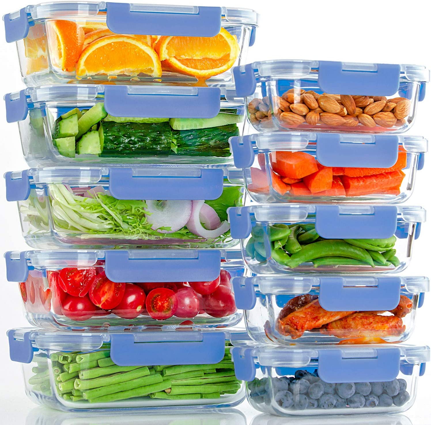 DFA 10 Pack Glass Food Storage Containers with Lids Leakproof, Airtight Glass Meal Prep Containers For Lunch, On The Go, Leftover, Dishwasher Safe