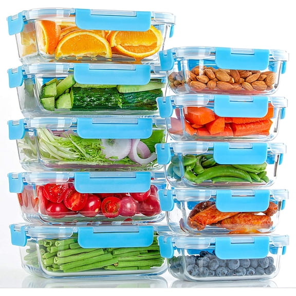 DFA 10 Pack Glass Food Storage Containers with Lids Leakproof, Airtight Glass Meal Prep Containers For Lunch, On The Go, Leftover, Dishwasher Safe
