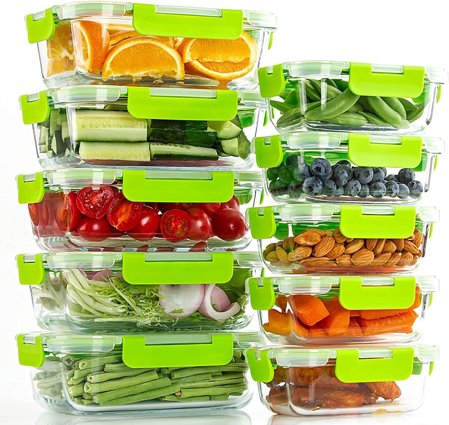 DFA 10 Pack Glass Food Storage Containers with Lids Leakproof, Airtight Glass Meal Prep Containers For Lunch, On The Go, Leftover, Dishwasher Safe