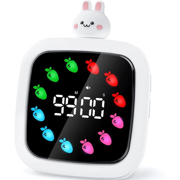 DFA Digital Visual Timer for Kids, Rechargeable 99-Minute Silent Countdown Timer with 19 Ringtones, 9 Optional DIY Color Carrot Display, Time Management Tool with Pause Function (Rabbit)