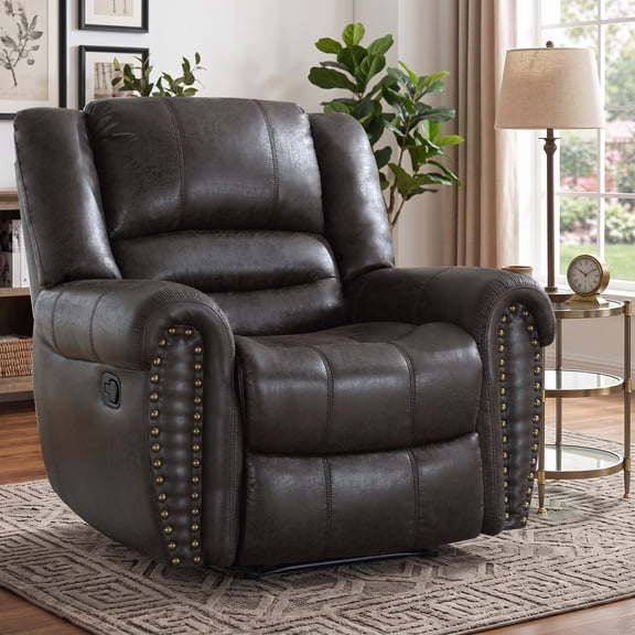 DFA Manual Recliner Suede Fabric Single Reclining Chair Sofa for Living Room Bedroom, Black