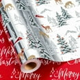 thumbnail image 1 of DFA Reversible Wrapping Paper Roll - 17 Inch X 32.8 Feet - Silver with Deer and Trees, Red Merry Christmas, Metallic Foil Design for Christmas, Holiday, Party, Celebration, 1 of 14