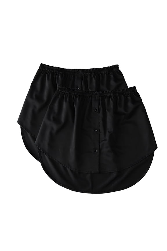2PCS Women's Mini Adjustable Shirt Extender Removable Layering Half Length Underskirt with Buttons Black S