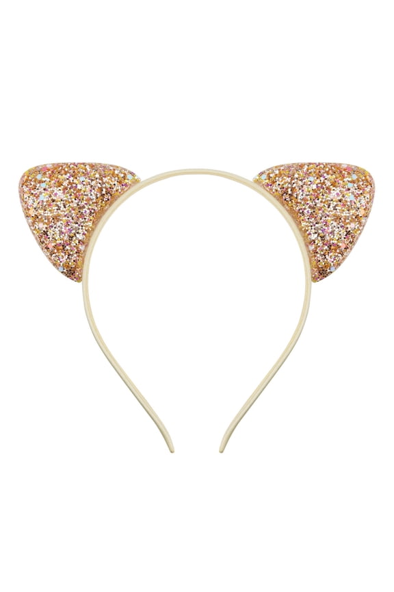 Adorable Cartoon Cat Ears Headband for Girls Kids Cute Hair Accessory with Sparkly Sequins and Design Gold One Size
