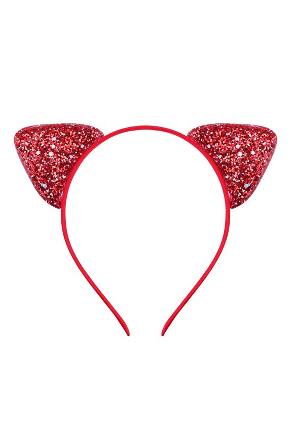 Adorable Cartoon Cat Ears Headband for Girls Kids Cute Hair Accessory with Sparkly Sequins and Design Red One Size