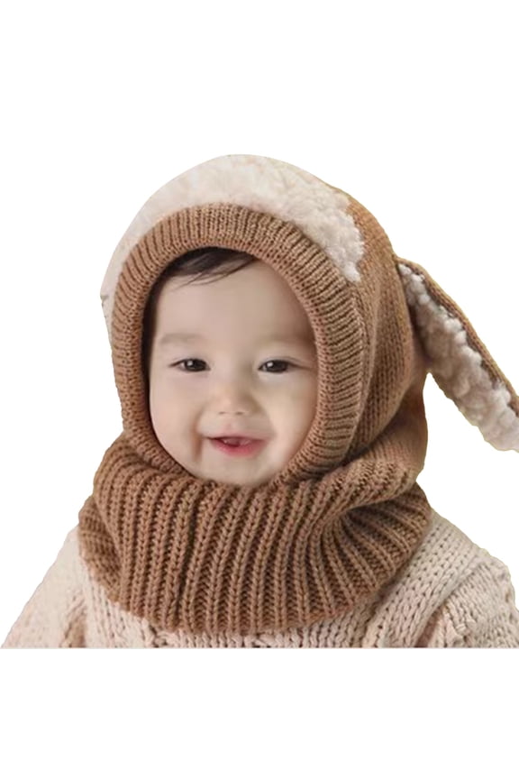 Baby Girls Boys Winter Earflap Hat with Attached Scarf Hood for Cold Weather Coffee One Size
