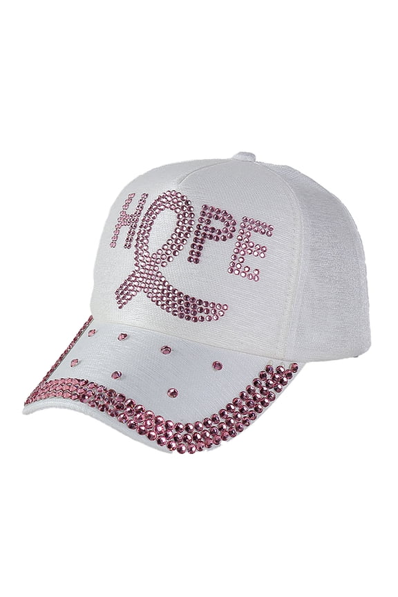 Cancer Awareness Ribbon Bling Baseball Cap Adjustable Dad Hat For Women Support White One Size