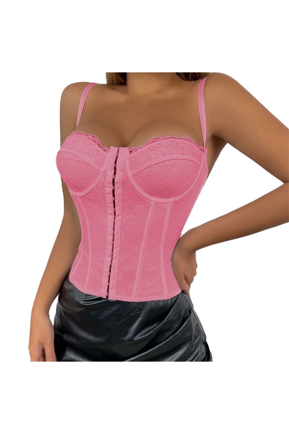 Corset Tops for Women Mesh Sheer Lace Bustier Corset Top with Underwired Going Out Party Club Crop Cami Tops Pink M
