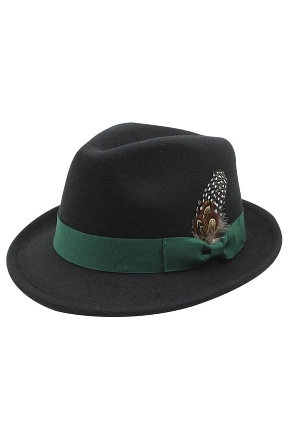 Crushable Wool Fedora Hat For Men Stylish Travel Outdoor Feather Detail Unisex BK1 M