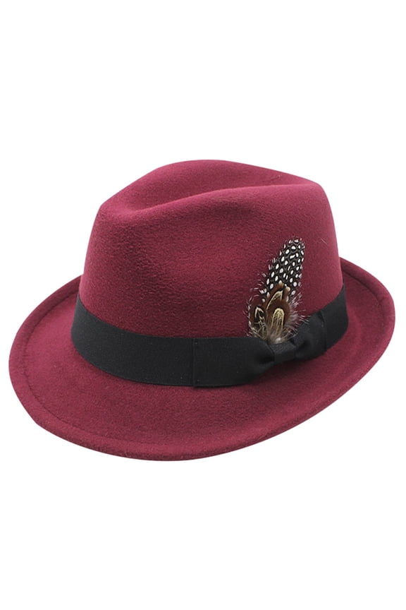 Crushable Wool Fedora Hat For Men Stylish Travel Outdoor Feather Detail Unisex Red M