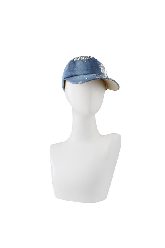 Denim Snapback Hat with Rhinestone Embellishment for Men and Women Baseball Cap B One Size