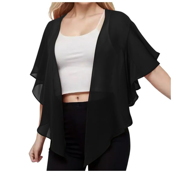 DFEK Elegant Chiffon Evening Shawl Wrap Cardigan For Women Open Front ...