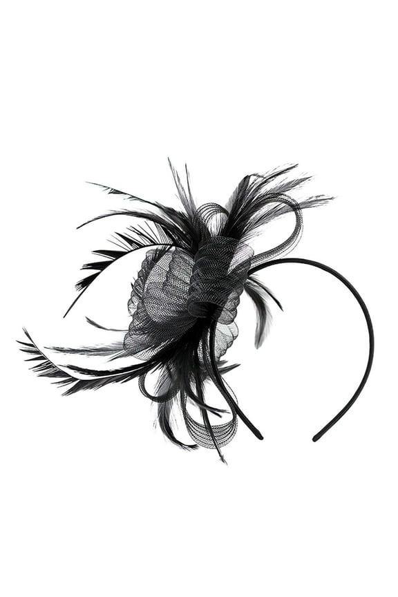 Elegant English Style Mini Top Hat Fascinator Headdress with Feather and Mesh Bride Hair Accessory for Women Wedding Evening Party Black One Size