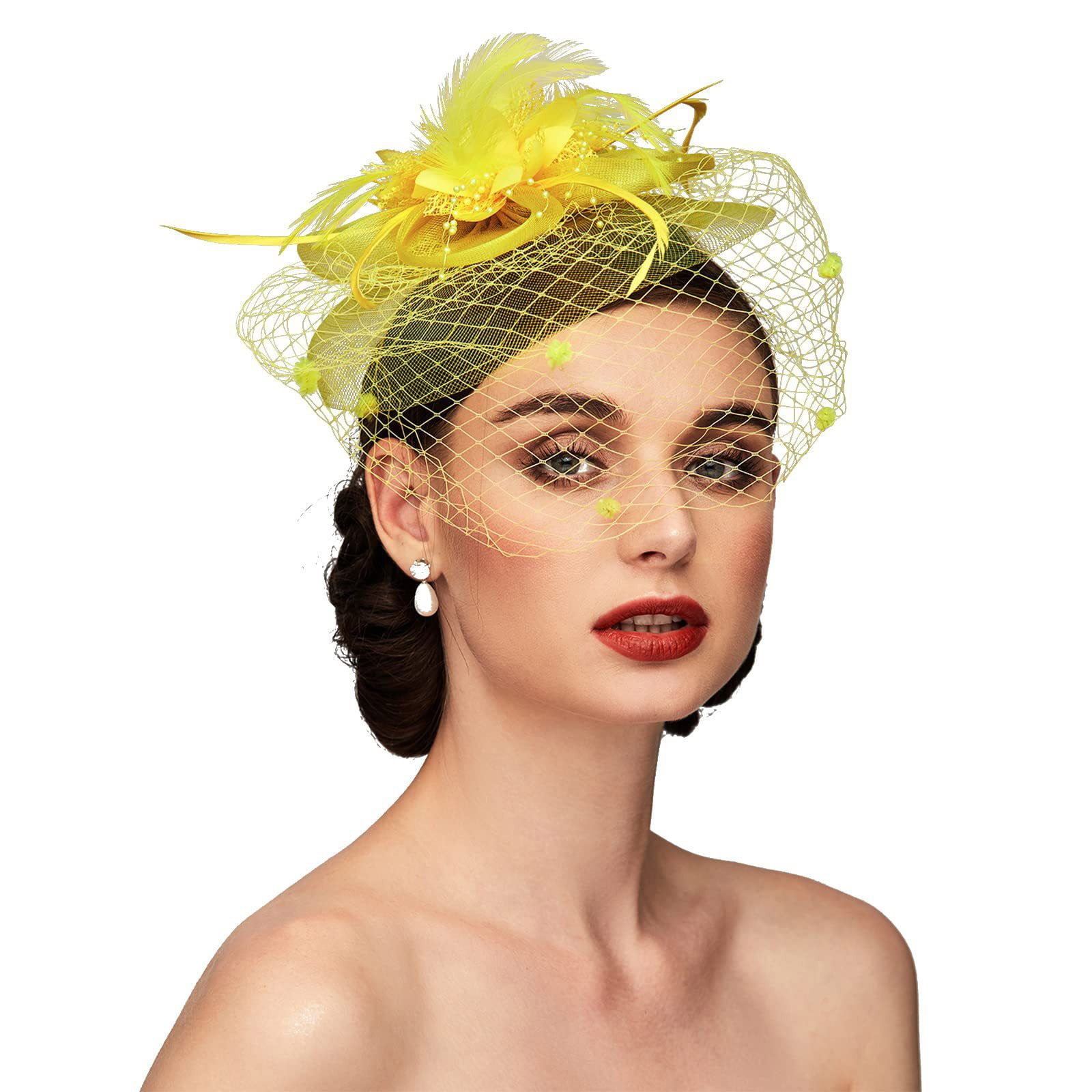 DFEK Elegant Feather Bridal Hair Accessories with Imitation Flower Mesh ...